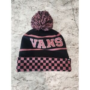 VANS Off The Wall SPIRIT POM BEANIE Checkerboard‎ Cuff BLACK RASBERRY Womens